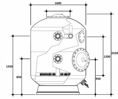 Фильтр 84м3/ч Gemas TURBIDRON-NORM PLUS 1600мм М1,2 фланец 90 мм Дюз.дно+Люк400+См.окно (021516) фото 2 Фильтр 84м3/ч Gemas TURBIDRON-NORM PLUS 1600мм М1,2 фланец 90 мм Дюз.дно+Люк400+См.окно (021516) фото 2