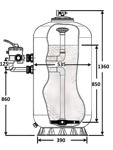 Фильтр  11м3/ч Laswim WL-BDG 530мм М0,85 с боковым вентилем 1 1/2" (WL-BDG13500) фото 2