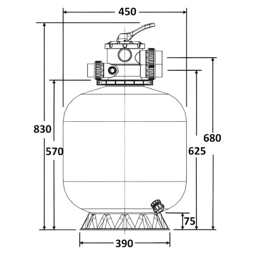 Фильтр   8м3/ч Laswim P-DG 450мм пластиковый с верхним вентилем 1 1/2" (P-DG450) фото 3