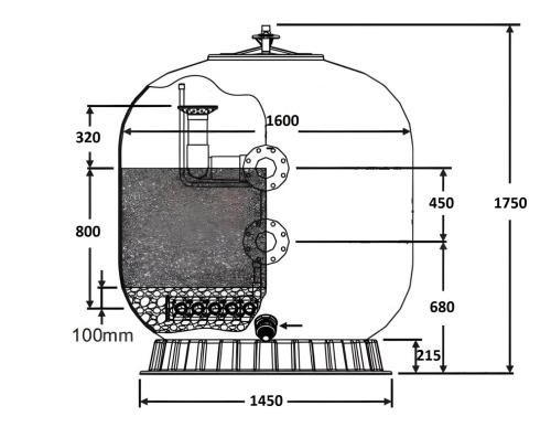 Фильтр 100м3/ч Laswim WL-CCG 1600мм мотаный фланец 110мм (WL-CCG1600) фото 2
