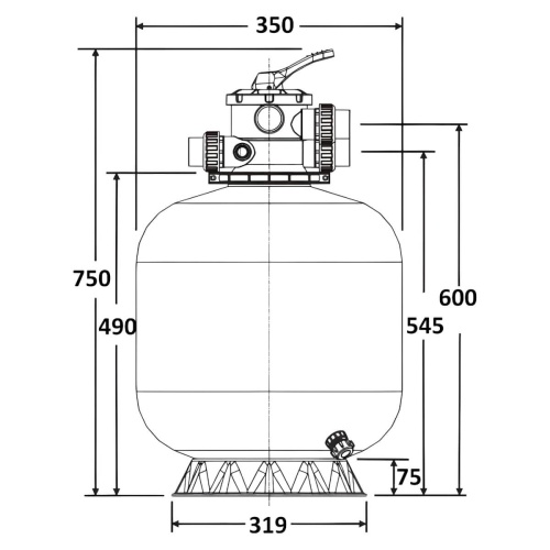 Фильтр   5м3/ч Laswim P-DG 350мм пластиковый с верхним вентилем 1 1/2" (P-DG350) фото 4